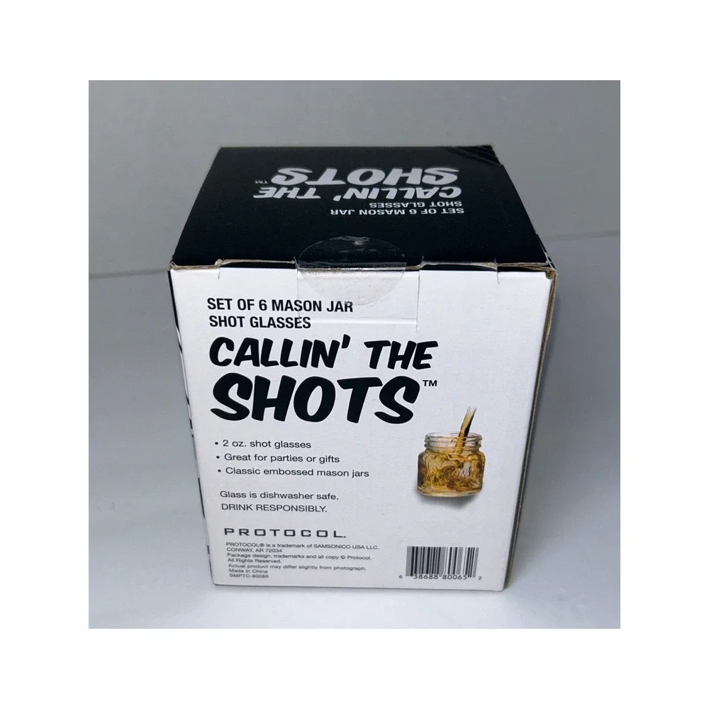 Protocol Callin' The Shots Mason Jar Shot Glasses Set of 6 NIB